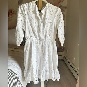 J. Crew White Eyelet Midi Dress with Ruffle Hem Sz M